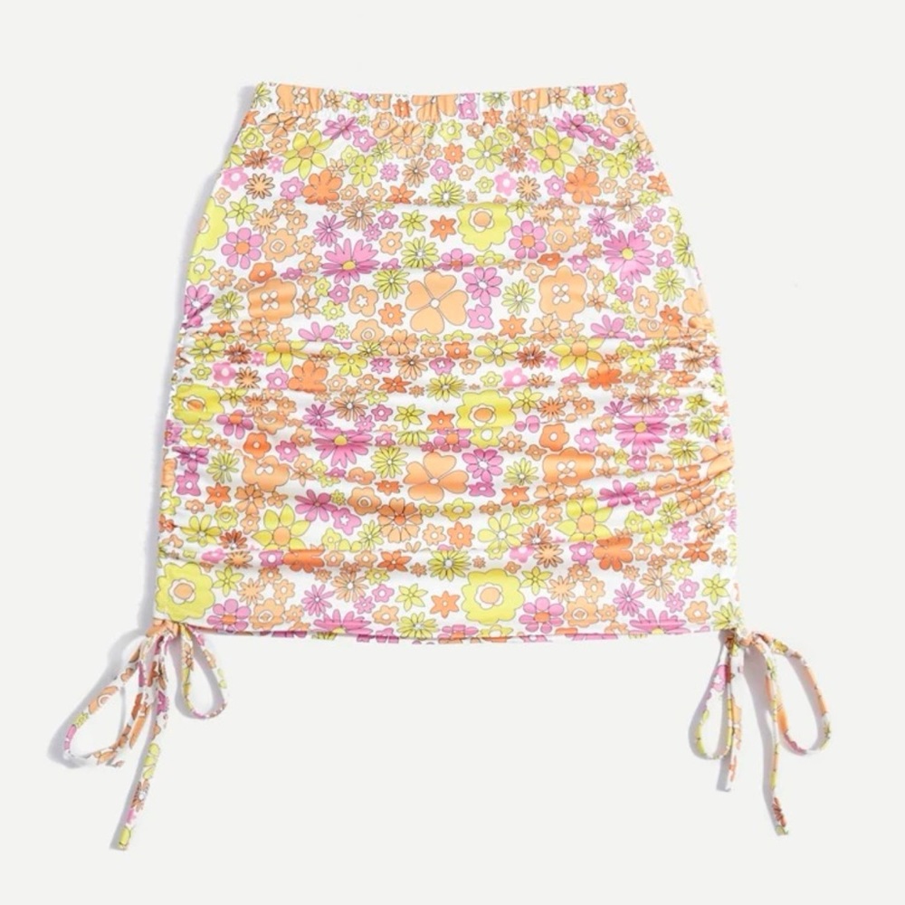 ROMWE Floral Ruched Skirt